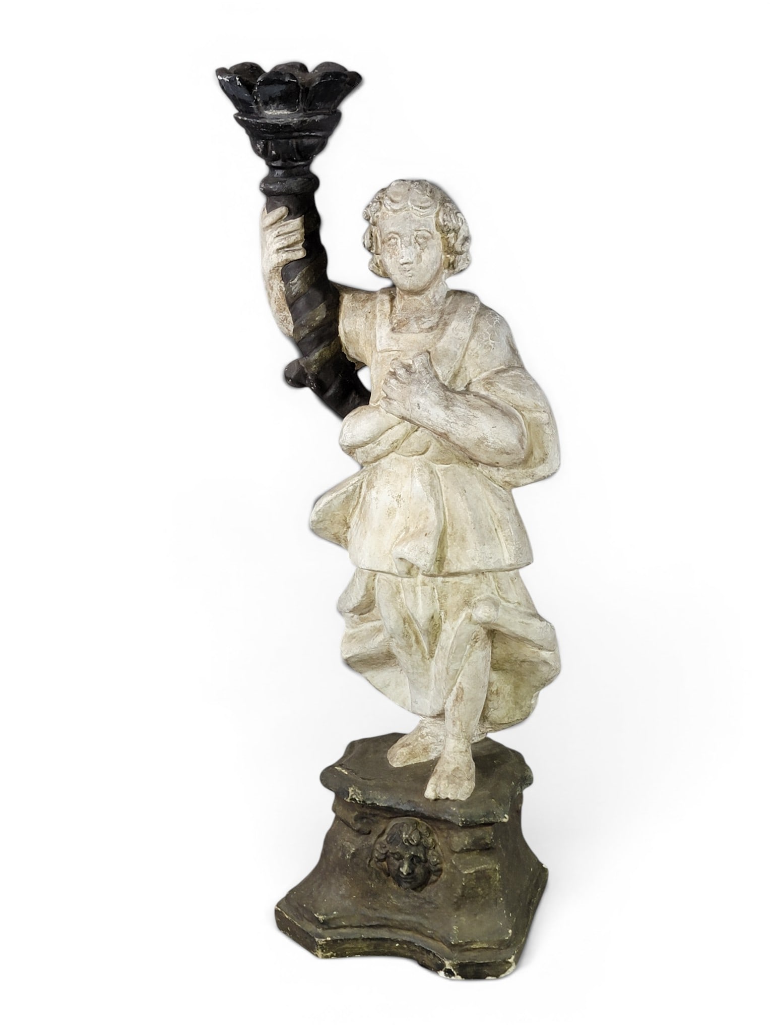 RENAISSANCE-STYLE CHALKWARE FIGURE: Late 19th century. Standing figure holding a torch. 28.75" high. Provenance: a northeast Ohio collection. NOTE: We are happy to answer questions and take additional photos of lots prior to the