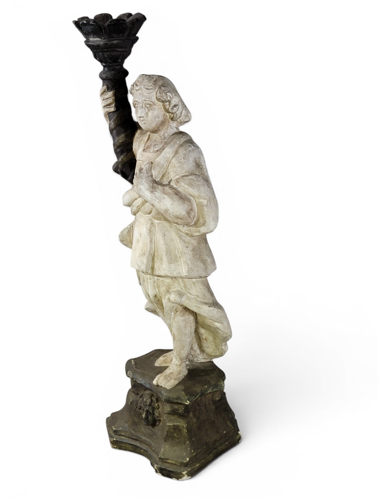 RENAISSANCE-STYLE CHALKWARE FIGURE: Late 19th century. Standing figure holding a torch. 28.75" high. Provenance: a northeast Ohio collection. NOTE: We are happy to answer questions and take additional photos of lots prior to the