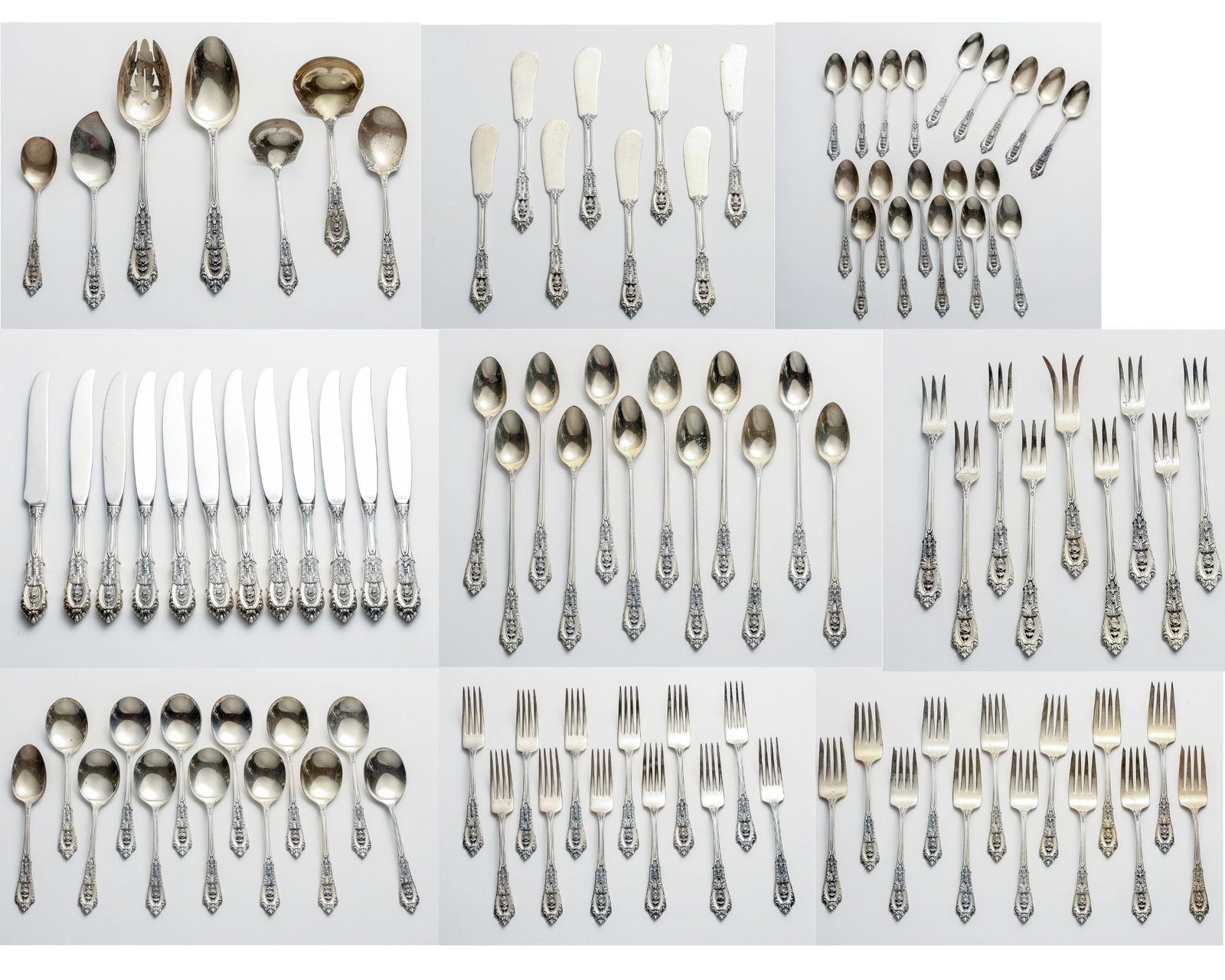 LARGE SET OF WALLACE STERLING SILVER FLATWARE (1 of 17)