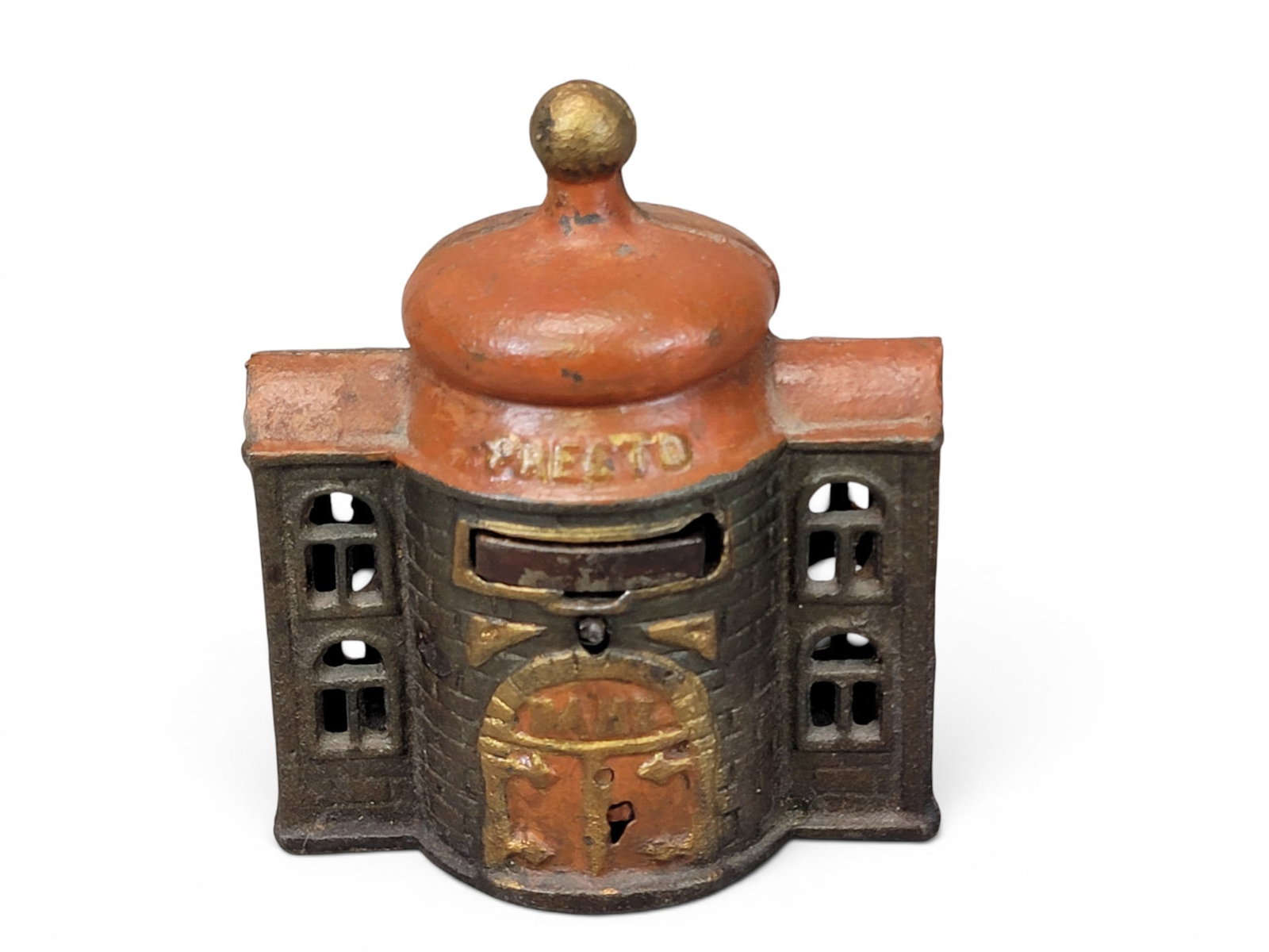 CAST IRON PRESTO TRICK BANK: Kyser and Rex. Moore 1171. Provenance: a northeast Ohio collection. NOTE: We are happy to answer questions and take additional photos of lots prior to the auction (the sooner submitted the better). An
