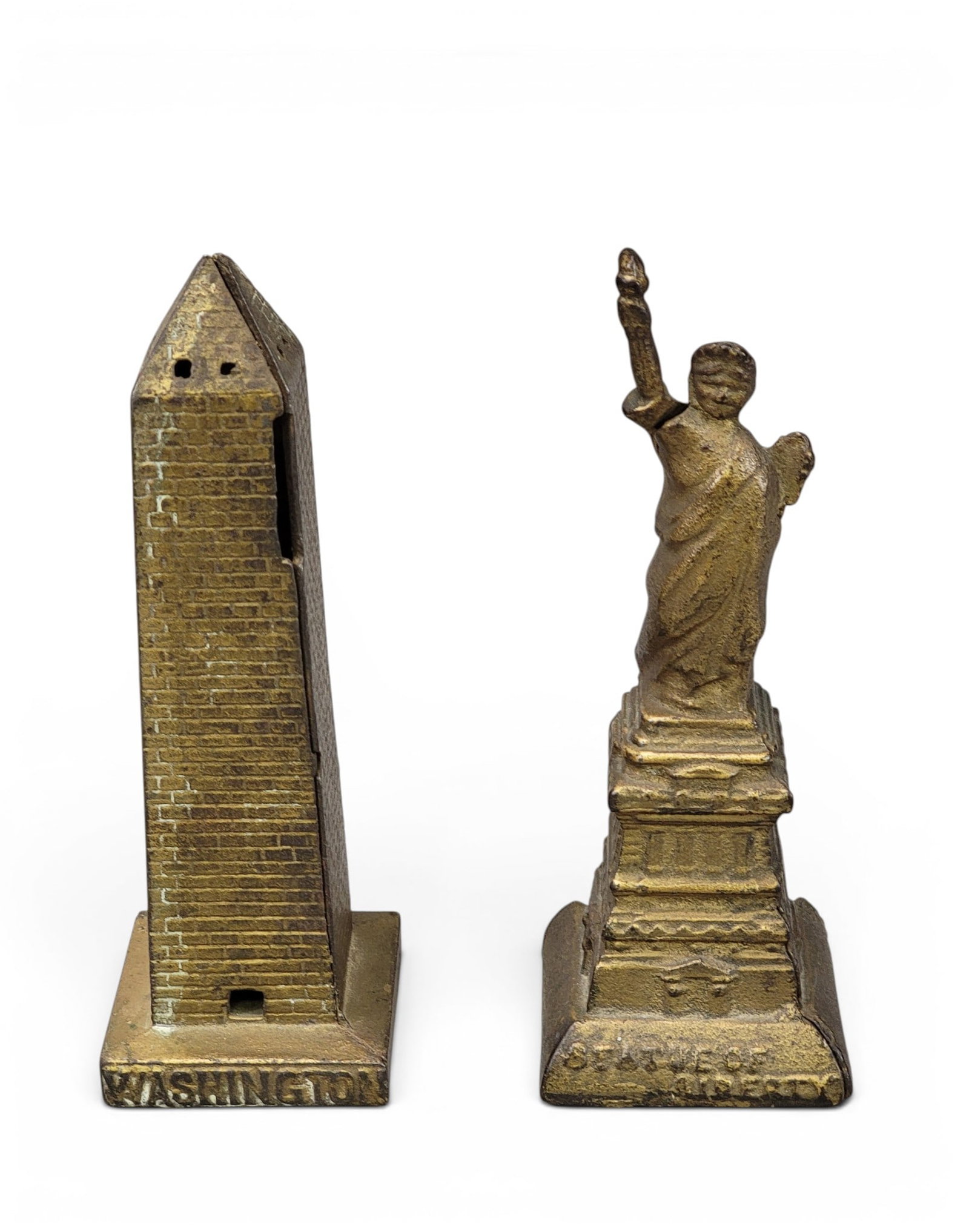 TWO CAST IRON AMERICAN MONUMENTS BANKS (1 of 6)