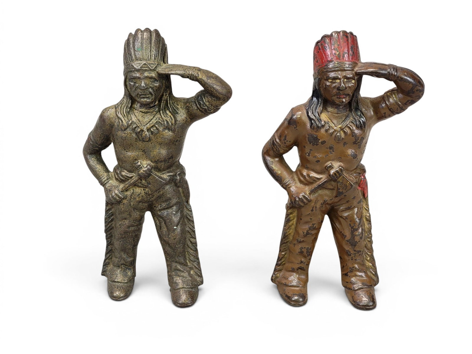 TWO INDIAN WITH TOMAHAWK CAST IRON BANKS (1 of 2)