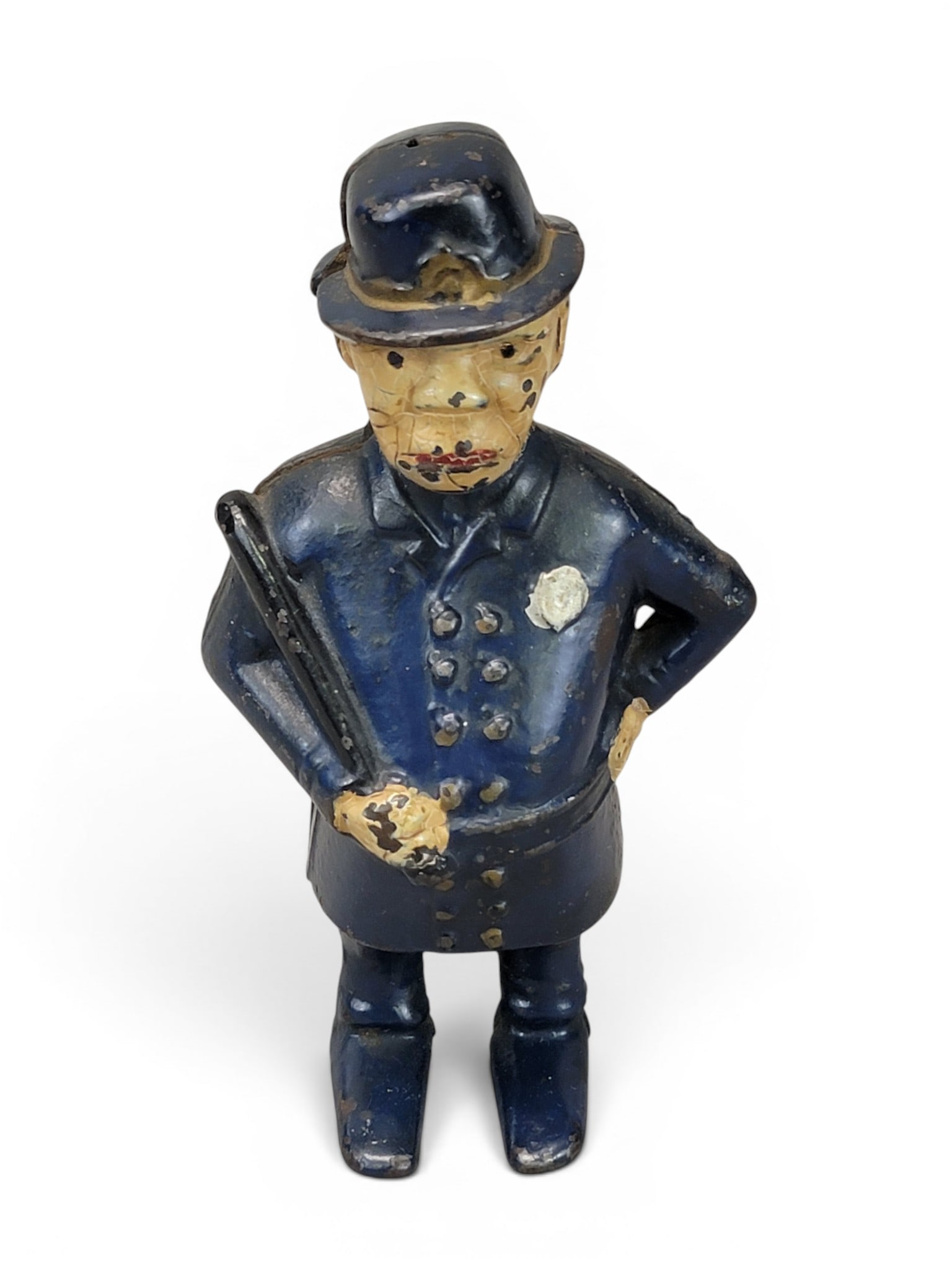CAST IRON POLICEMAN BANK: AC Williams or Hubley Mulligan Policeman (Moore 177). Provenance: a northeast Ohio collection. NOTE: We are happy to answer questions and take additional photos of lots prior to the auction (the soone