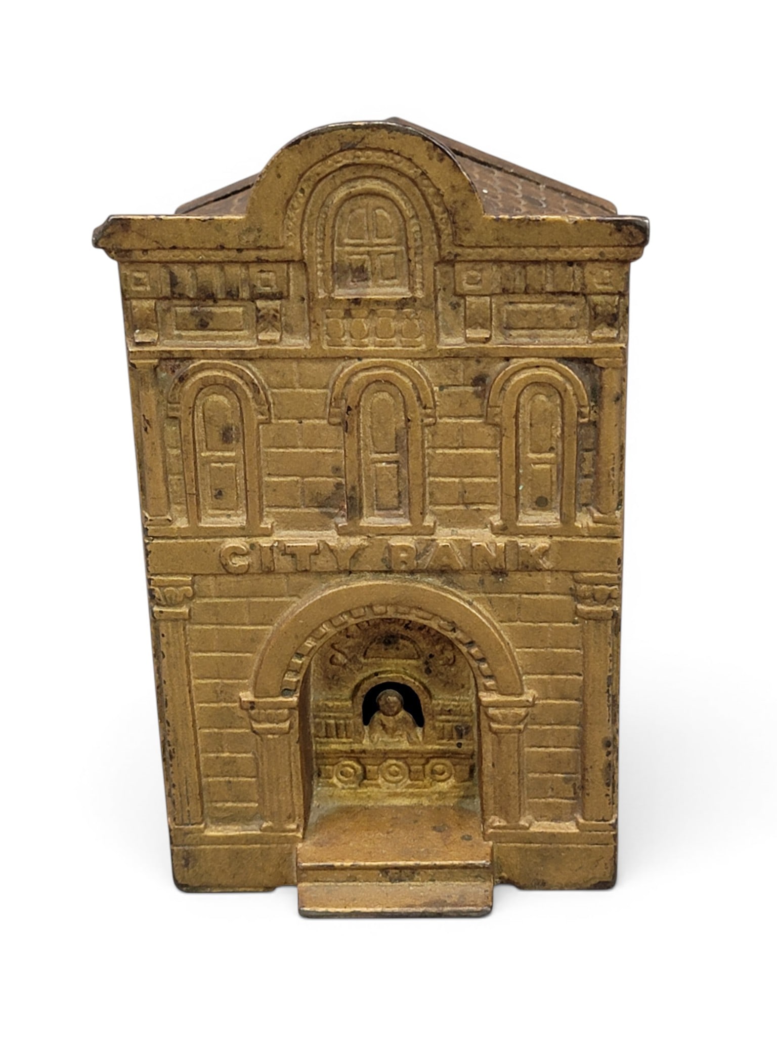 HL JUDD CAST IRON BANK: City Bank with Teller (Moore 1097). Provenance: a northeast Ohio collection. NOTE: We are happy to answer questions and take additional photos of lots prior to the auction (the sooner submitted the