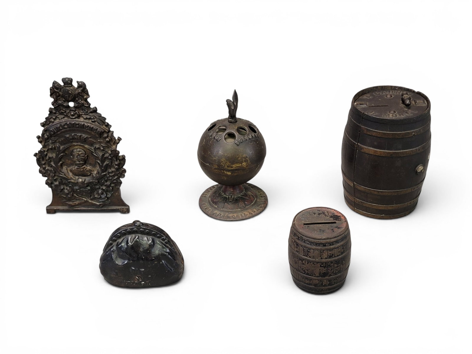 FIVE CAST IRON FIGURAL BANKS (1 of 17)
