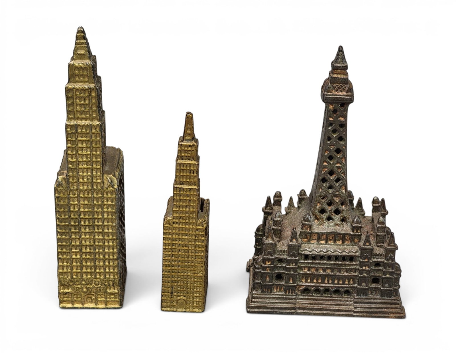 THREE CAST IRON BUILDING BANKS (1 of 7)
