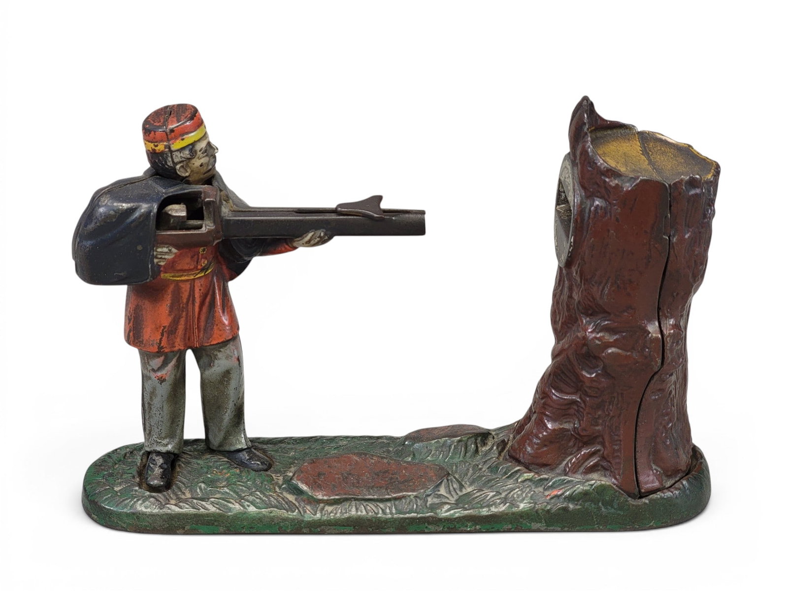 J&E STEVENS CREEDMORE BANK: Original paint. 6.75" high. Provenance: a northeast Ohio collection. NOTE: We are happy to answer questions and take additional photos of lots prior to the auction (the sooner submitted the better). A