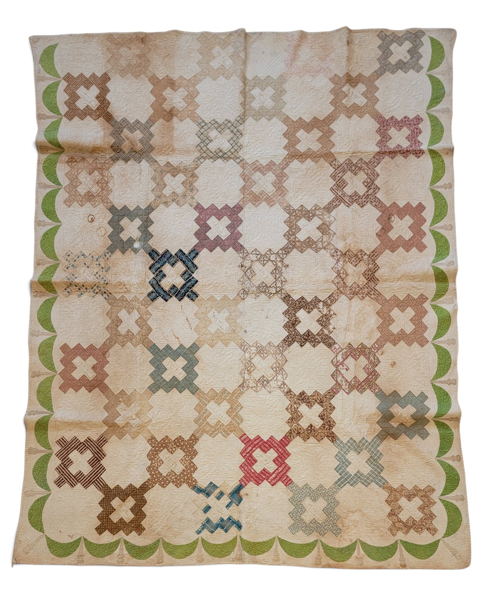 NEW YORK STATE SIGNATURE QUILT: Circa 1851. With 34 signature blocks and a swag border. 93" by 73". Provenance: the collection of the late Dr. Virginia Gunn, Wooster, Ohio. NOTE: We are happy to answer questions and take additional