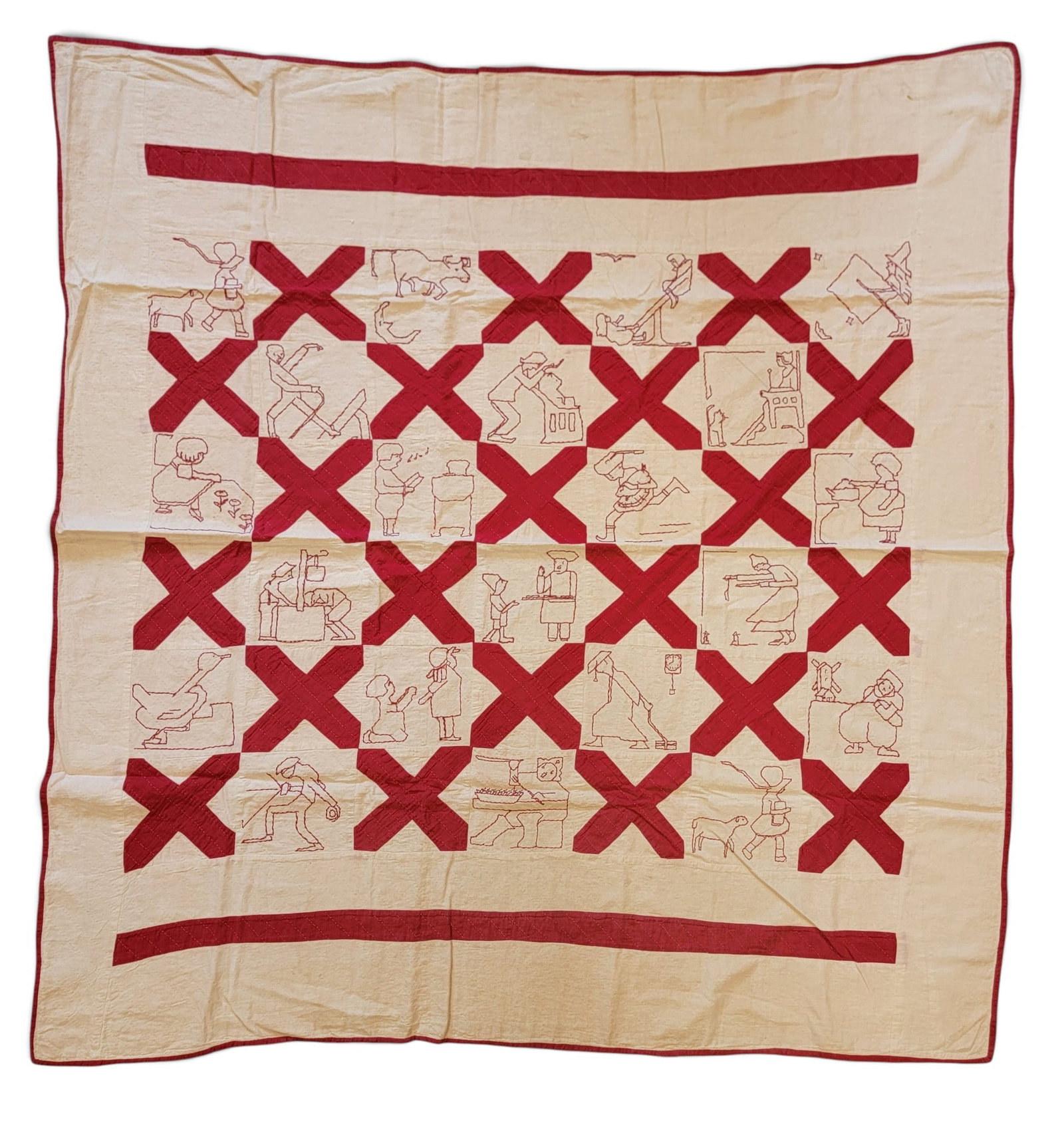 THREE REDWORK TEXTILES - 8