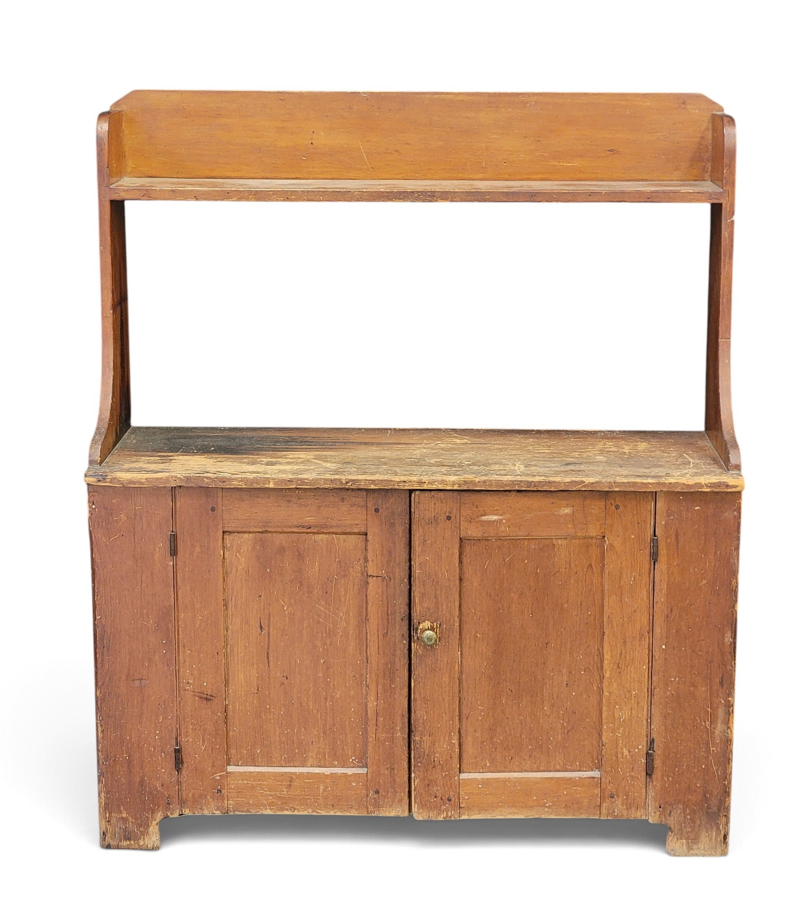 AMERICAN BUCKET OR WATER BENCH: MId-19th century, pine. Shelf over two paneled doors. 48" high, 40.5" wdie, 15.5" deep. Provenance: a southeast Pennsylvania collection. NOTE: We are happy to answer questions and take additional phot