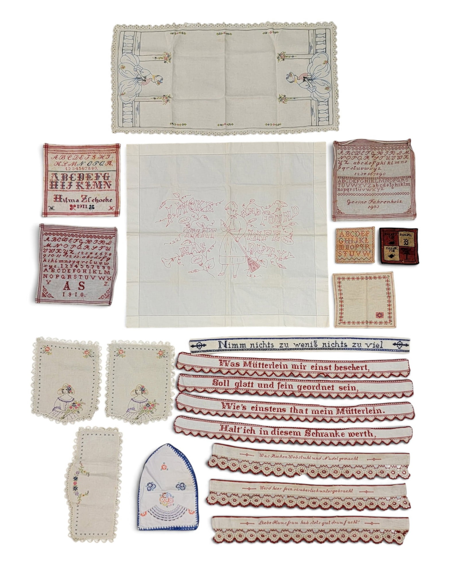 COLLECTION OF EMBROIDERED HOUSEHOLD TEXTILES (1 of 11)
