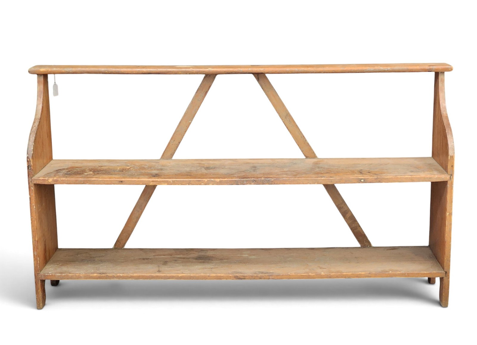 AMERICAN BUCKET BENCH: 19th century, pine. Small size, with an early and grungy surface. 31" high, 56" wide, 12" deep. Provenance: a New York State collection NOTE: We are happy to answer questions and take additional