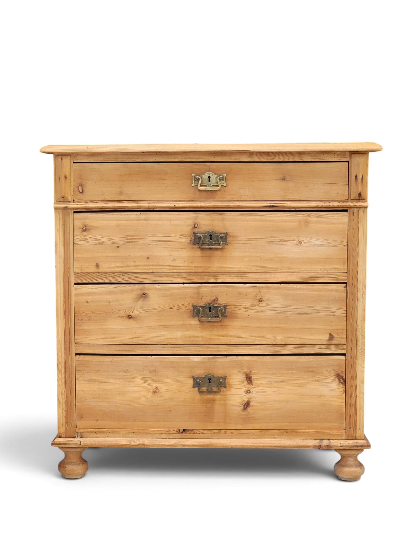 EUROPEAN CHEST OF DRAWERS: 19th century, pine. Four drawers and bun feet. 36" high, 36" wide, 19" deep. Provenance: a New York State collection NOTE: We are happy to answer questions and take additional photos of lots prior to