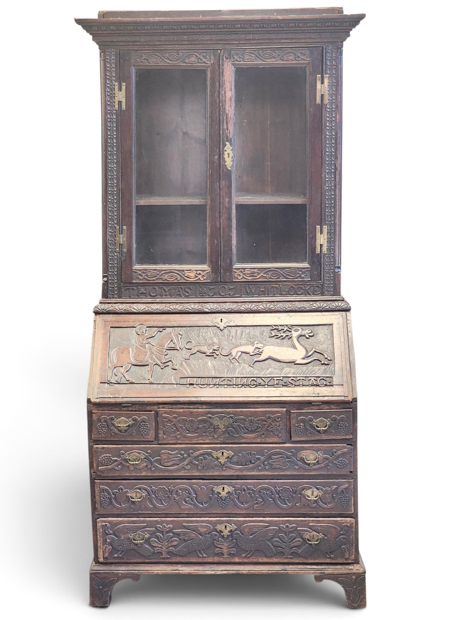 CARVED AND DATED ENGLISH SECRETARY DESK (1 of 9)