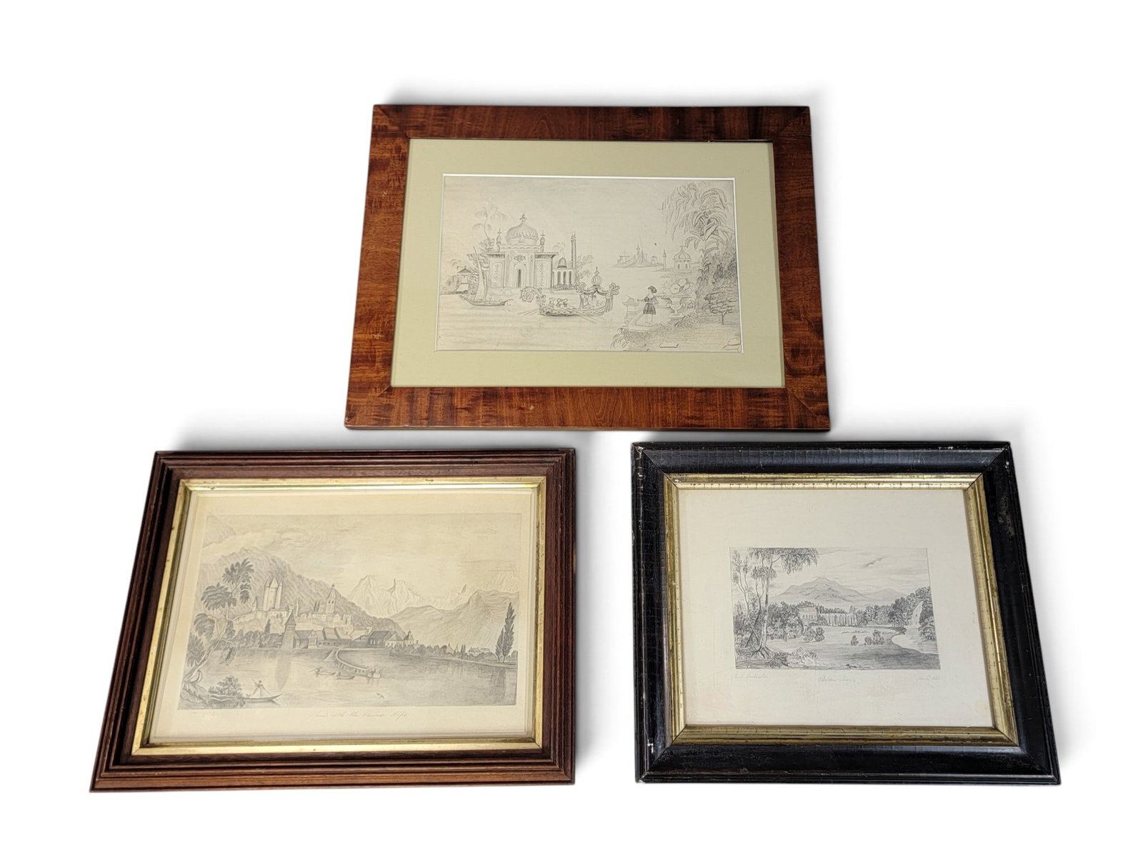 THREE SCENIC PENCIL SKETCHES: Probably American, late 19th century. All based on print sources and well-executed in pencil. Includes a view of Thun, Switzerland, 10.5" high, 14.25" wide; a view of Bolton Priory in North