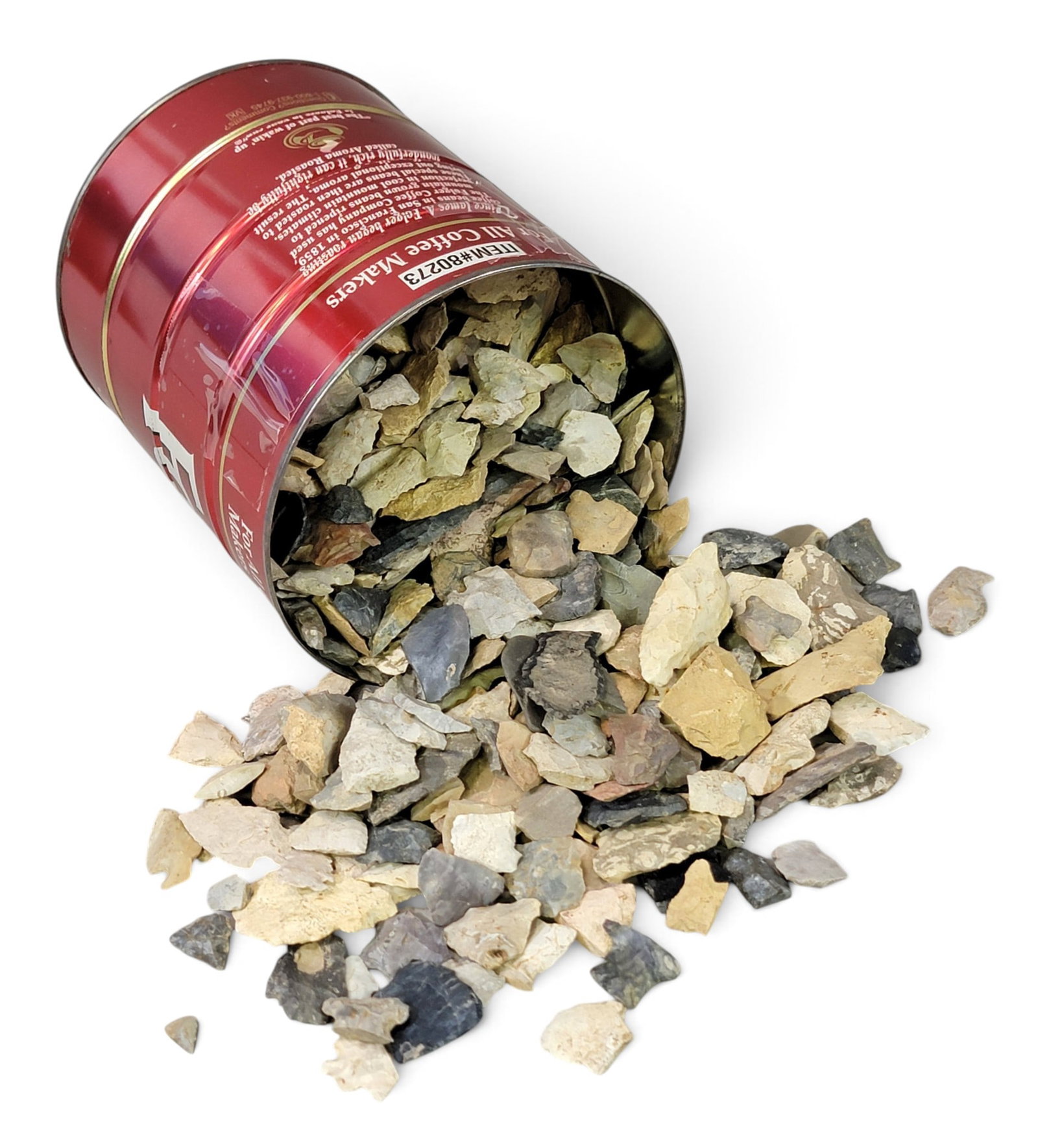 COLLECTION OF OHIO NATIVE AMERICAN ARTIFACTS: All collected 1980s-2000s along the Maumee River, Providence Township, Lucas County. A coffee can filled with points, fragments, flakes, etc. Provenance: the Collection of Bill Williamsen, Grand
