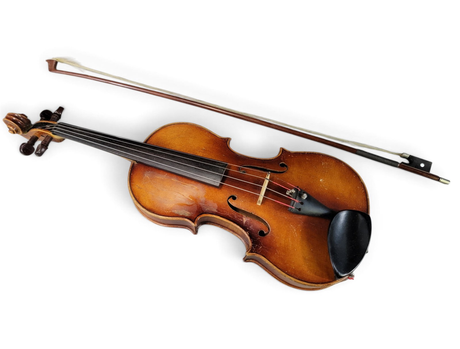 E.R. PFRETZCHNER VIOLIN: Labeled, Stradivarius copy, dated, 1963. 14" body, 24" overall. With bow and case. Provenance: a southwest Ohio collection; mostly collected at local farm and estate auctions. NOTE: We are happy to