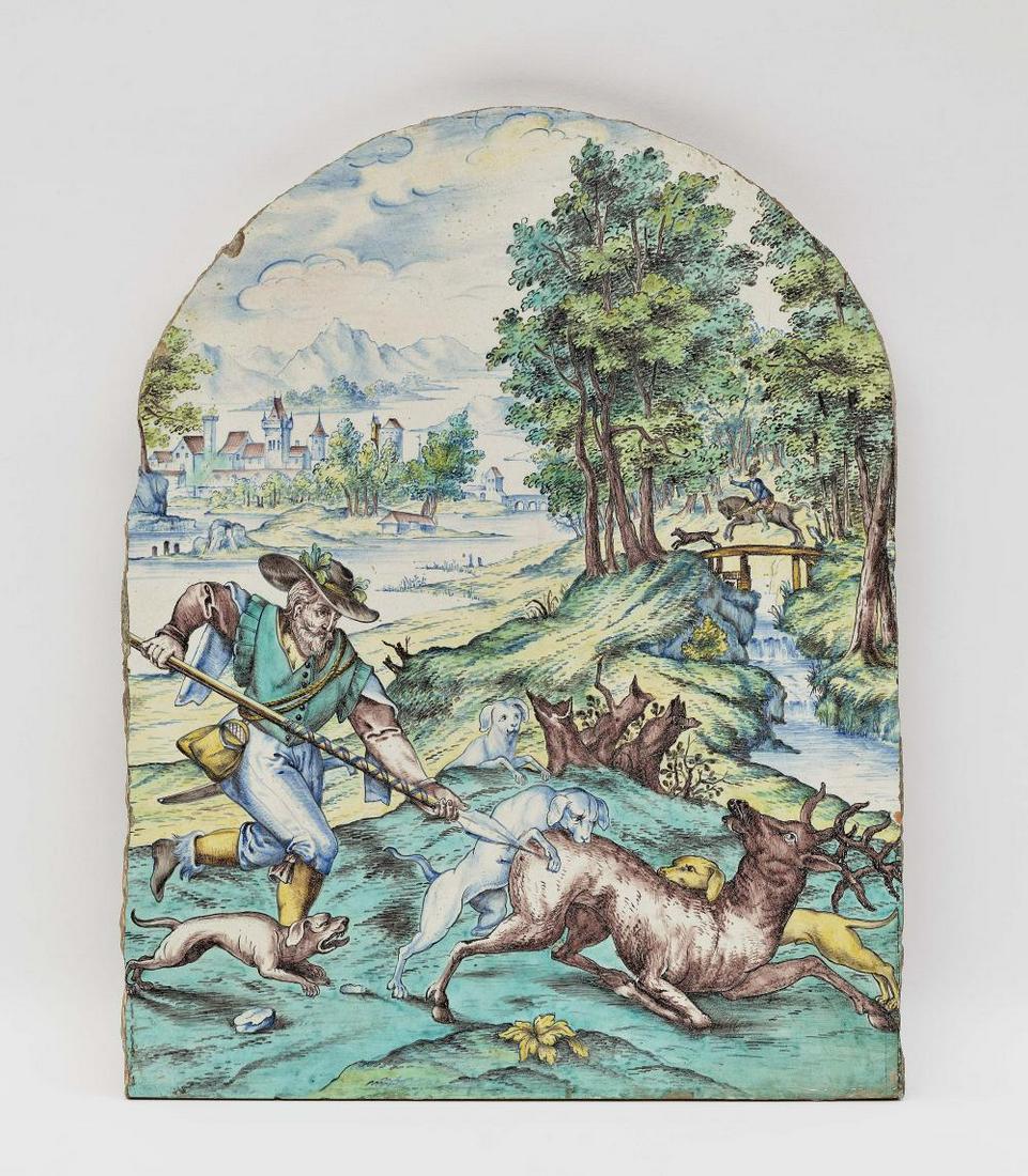 A Stove Tile - Switzerland (Winterthur), late 17th: Pottery. Damaged. 38.5 x 30 cm.