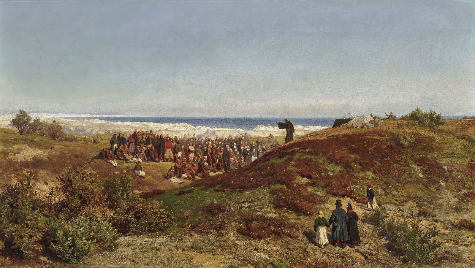 Beach Sermon on Rügen: Riefstahl, Wilhelm Ludwig Friedrich Beach Sermon on Rügen Signed lower left and dated (18)65. Oil on canvas. 29 x 52 cm. Relined. Restored. Minor damage to frame. Provenance: Neumeister, Munich, Auct