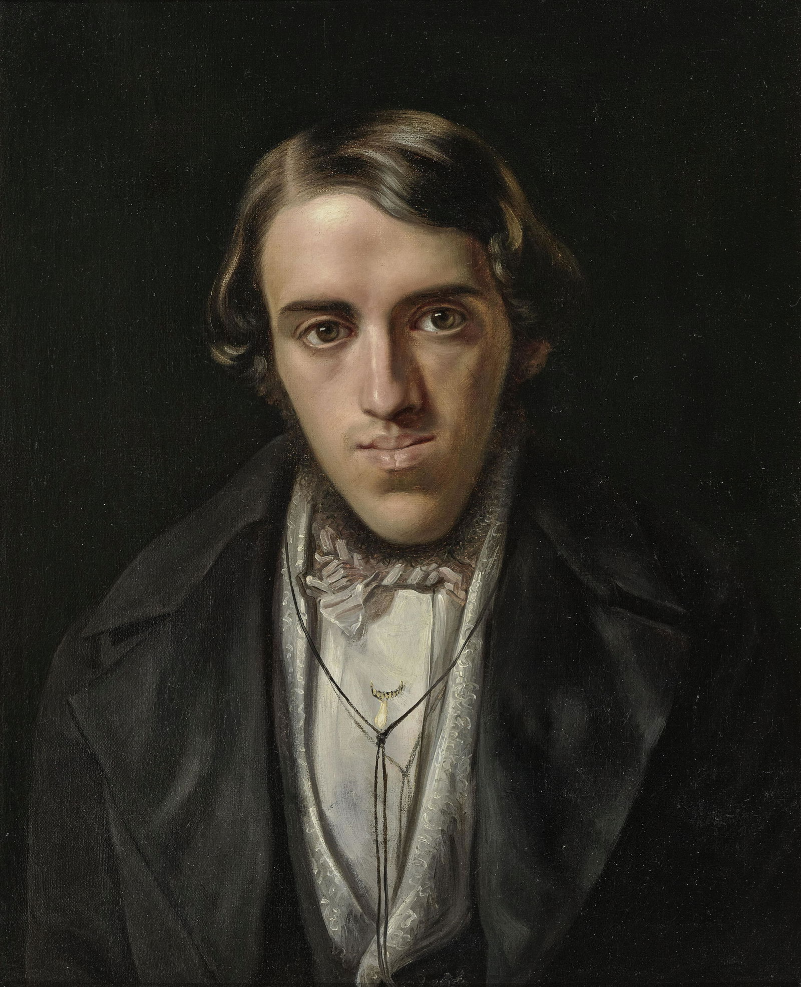 Portrait of a Young Man: Oil on canvas. 54 x 44 cm. Relined. Restored. Minor damage to frame. Bildnis eines jungen Mannes Unbekannt, um 1830 Öl auf Lwd. 54 x 44 cm. Doubliert. Rest. Rahmen min. besch. Unknown artist, circa 1