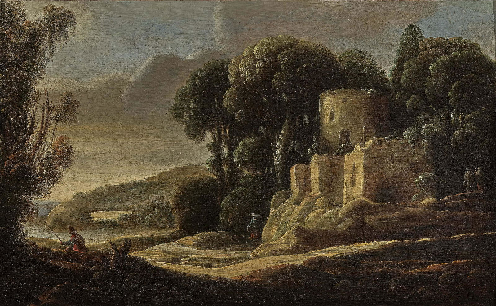 Landschaft mit Ruine und Figurenstaffage: Gottfried (Goffredo) Wals - Landschaft mit Ruine und Figurenstaffage Künstler Gottfried (Goffredo) Wals Manufaktur/ rt/ Design/ Biographie um 1600 Köln - 1638 o. 1640 Kalabrien Besch