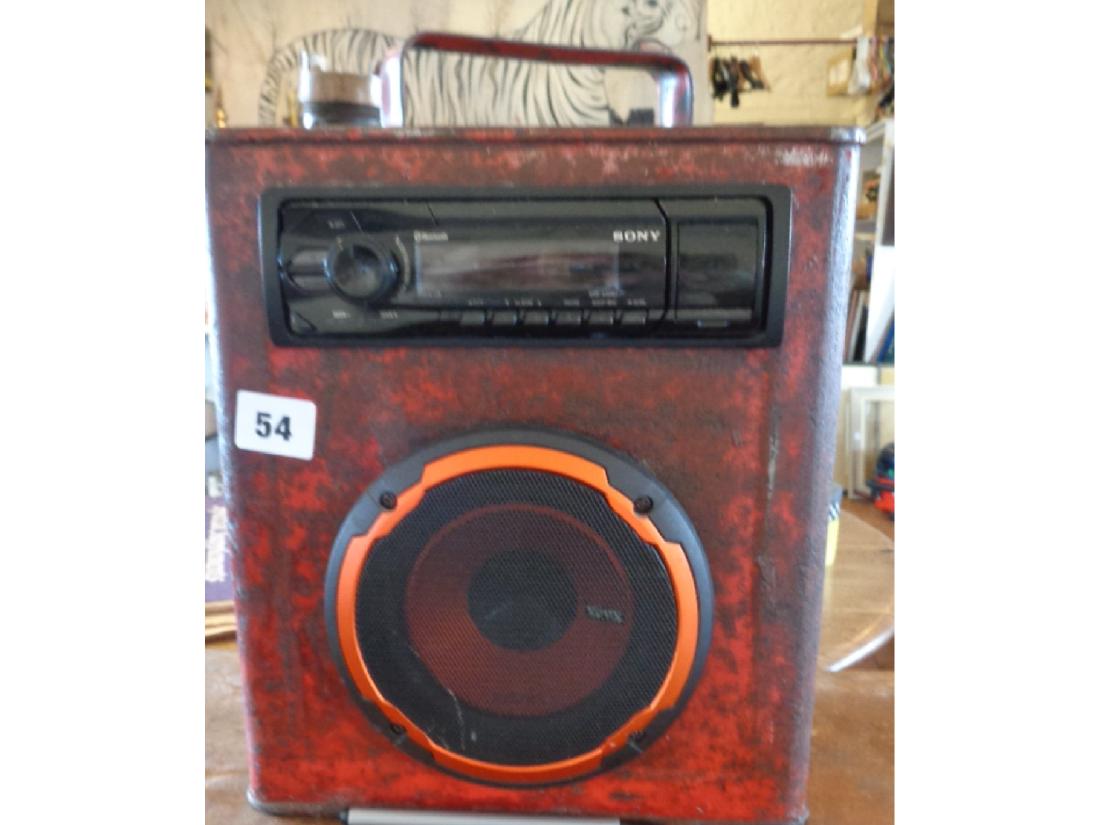 Old petrol can converted into a CD player for: Old petrol can converted into a CD player for festivals, camping, etc. (together with battery charger)