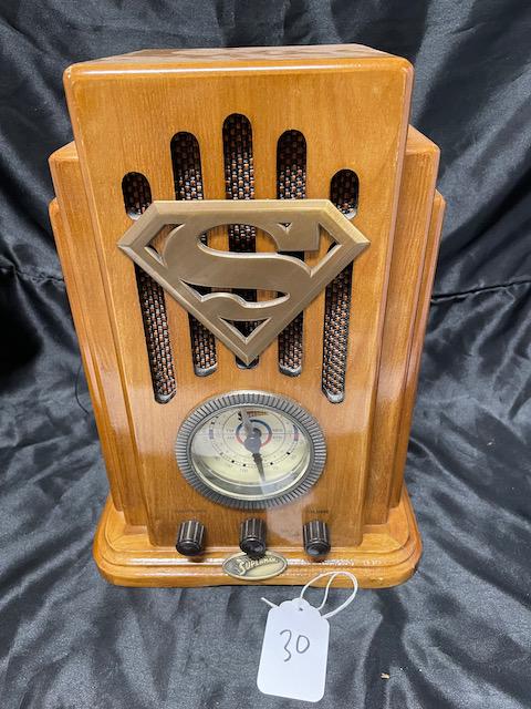 NEAT SUPERMAN RADIOMADE OF SOLID WOOD AND WORKS (1 of 2)