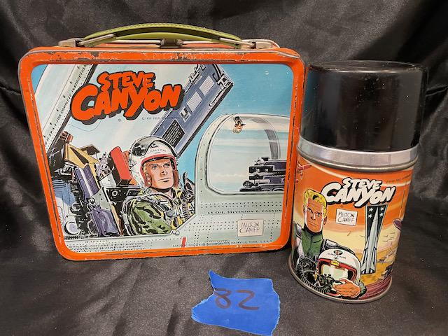 VINTAGE STEVE CANYON METAL LUNCHBOX WITH THERMOS: Comes as seen in pictures