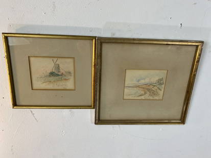 Old Nantucket Mill & Jackenuck Island Watercolors: Dated 1746 Old Nantucket Mill Watercolor On Paper And On Jackenuck Island,Mass.Watercolor.Both Matted and Framed in Early Giltwood Frames.Old Nantucket Framed Measures at 9 1/2.”Wide x 8 1/2” High