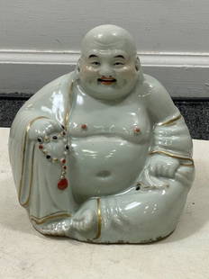 Antique Chinese Porcelain Buddha: Circa 1900’s Porcelain Buddha.Marked In Characters Underneath.Measurements are 8” High x 8” Wide x 4 1/2” Deep.