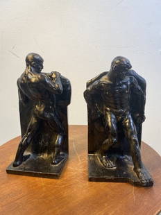 Art Deco Frankart Bookends: Art Deco Nude Male Figures Bookends Designed By Frankart In The 1930’s.Cast of White Metal WithEnamel.Measurements are 8 3/4” High x 4 1/4” Wide.