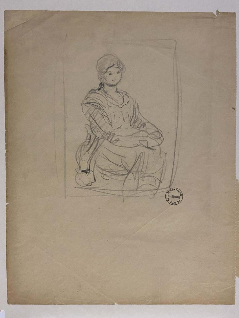 Henri LEBASQUE (1865-1937): Henri LEBASQUE (1865-1937) Etude de femme assise, mains croisées Dessin au crayon, porte le cachet de la vente Lebasque 29 avril 1994 26 x 20 cm