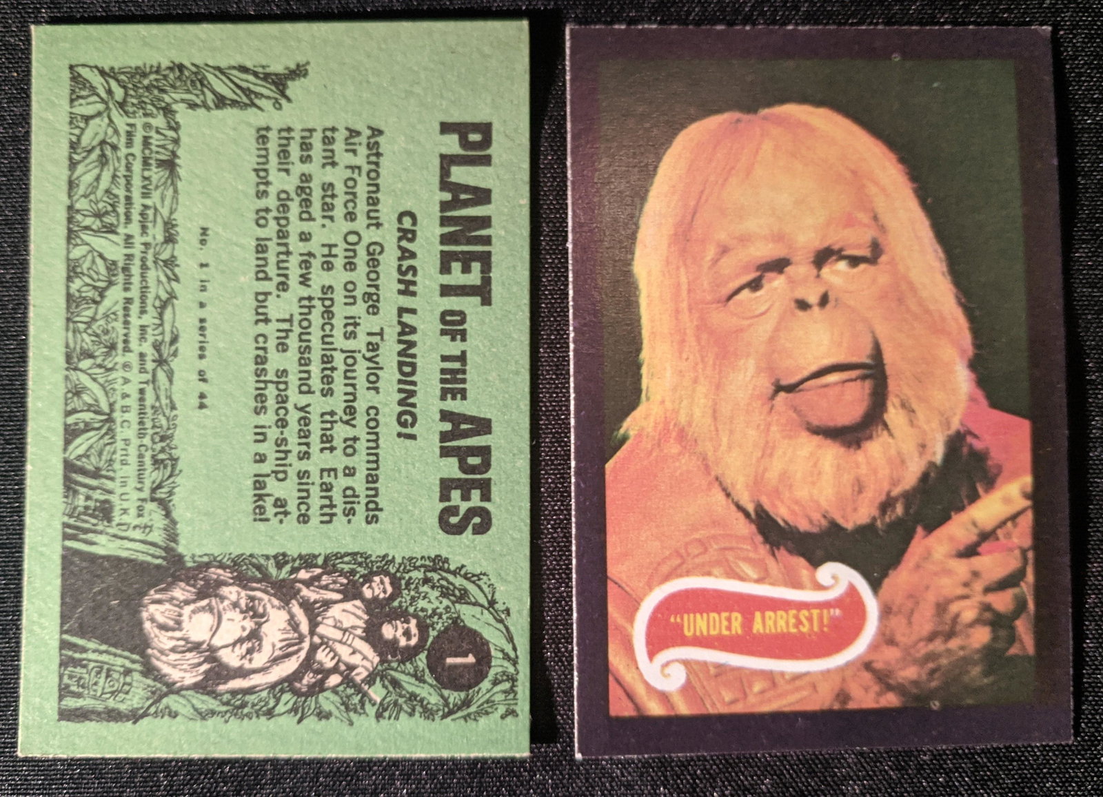 1968 Planet of the Apes 44 Card Set U.K. Black Border: 1968 A&BC Planet of the Apes complete 44 card set. This set, produced in the U.K., is identical to the Topps American cards except for the distinctive black border, they are slightly smaller in size a