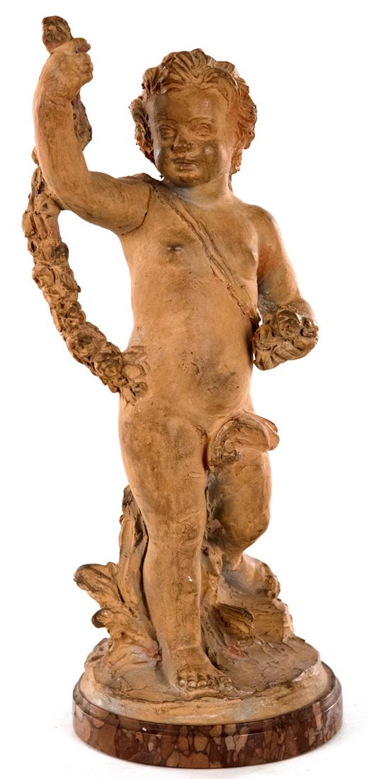 French terra-cotta group of a putto and dolphin (1 of 4)
