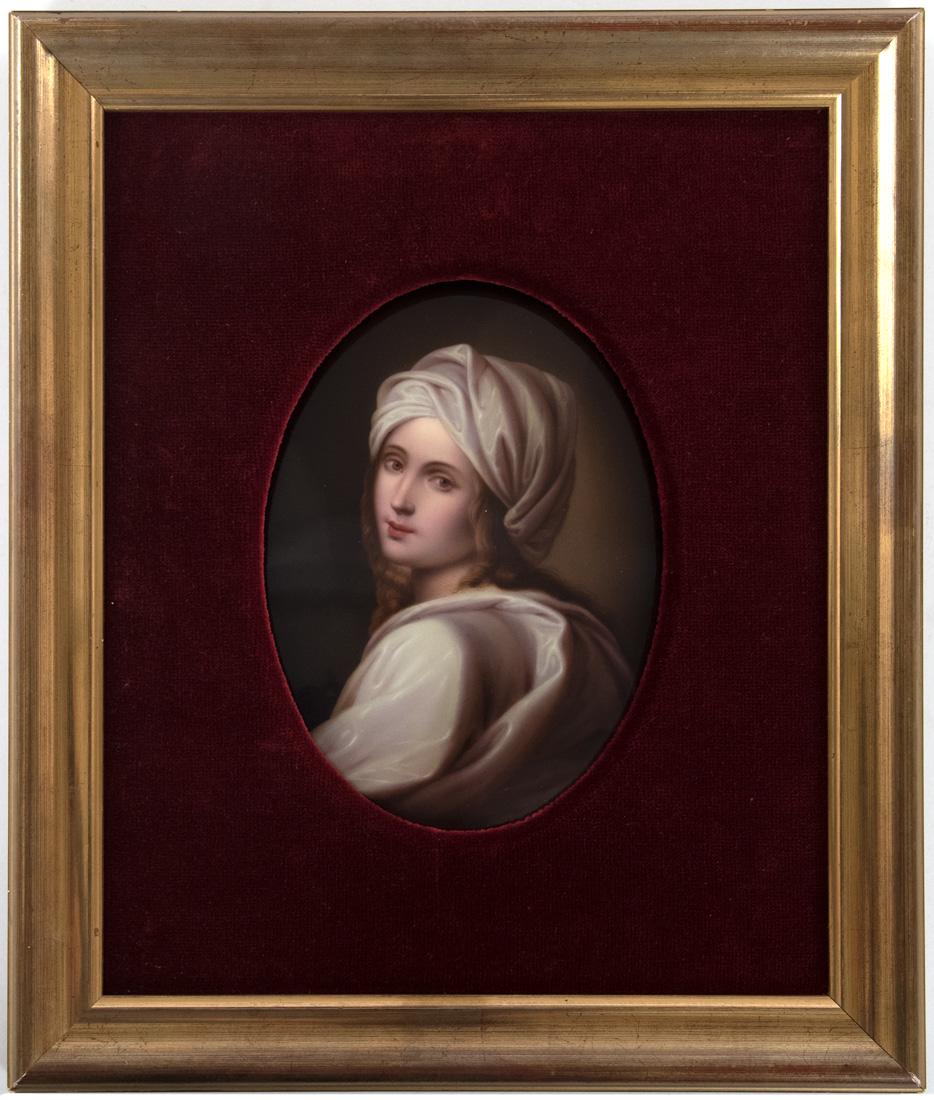 KPM porcelain plaque of Beatrice Cenci after Guido Reni: Stamped KPMfor Konigliche Porzellan-Manufaktur (Royal Porcelain Factory, Berlin) on the reverse.