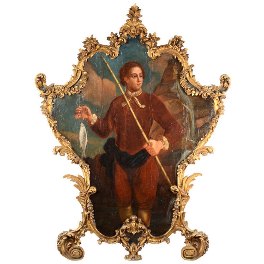 18th Century Oil Painting with Carved Rococo Frame (1 of 1)