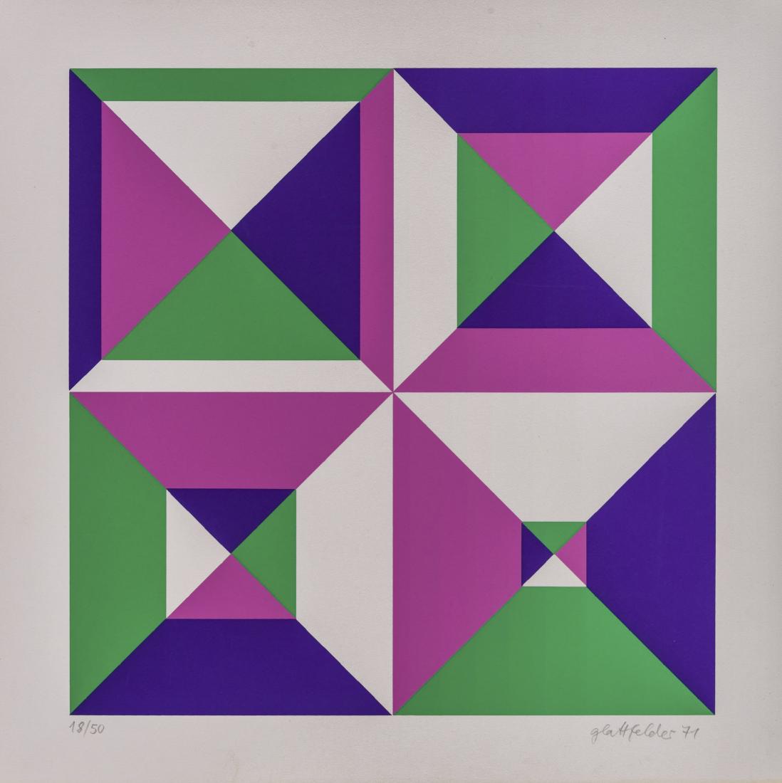 HANS JORG GLATTFELDER, Composizione: HANS JORG GLATTFELDER(1939)Composizione1971Silkscreen, ed. 18/5049.2 x 49.4 cmSigned and dated in pencil lower right, numbered lower leftPROVENANCE:Private Collection, Milan Notes:Signed and dated in