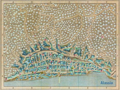 RICCARDO GUSMAROLI, Alassio: RICCARDO GUSMAROLI (1963) Alassio 1998 Mixed media on map 16 x 21 cm Signed and dated on the reverse PROVENANCE: Galliata Arte Contemporanea, Alassio