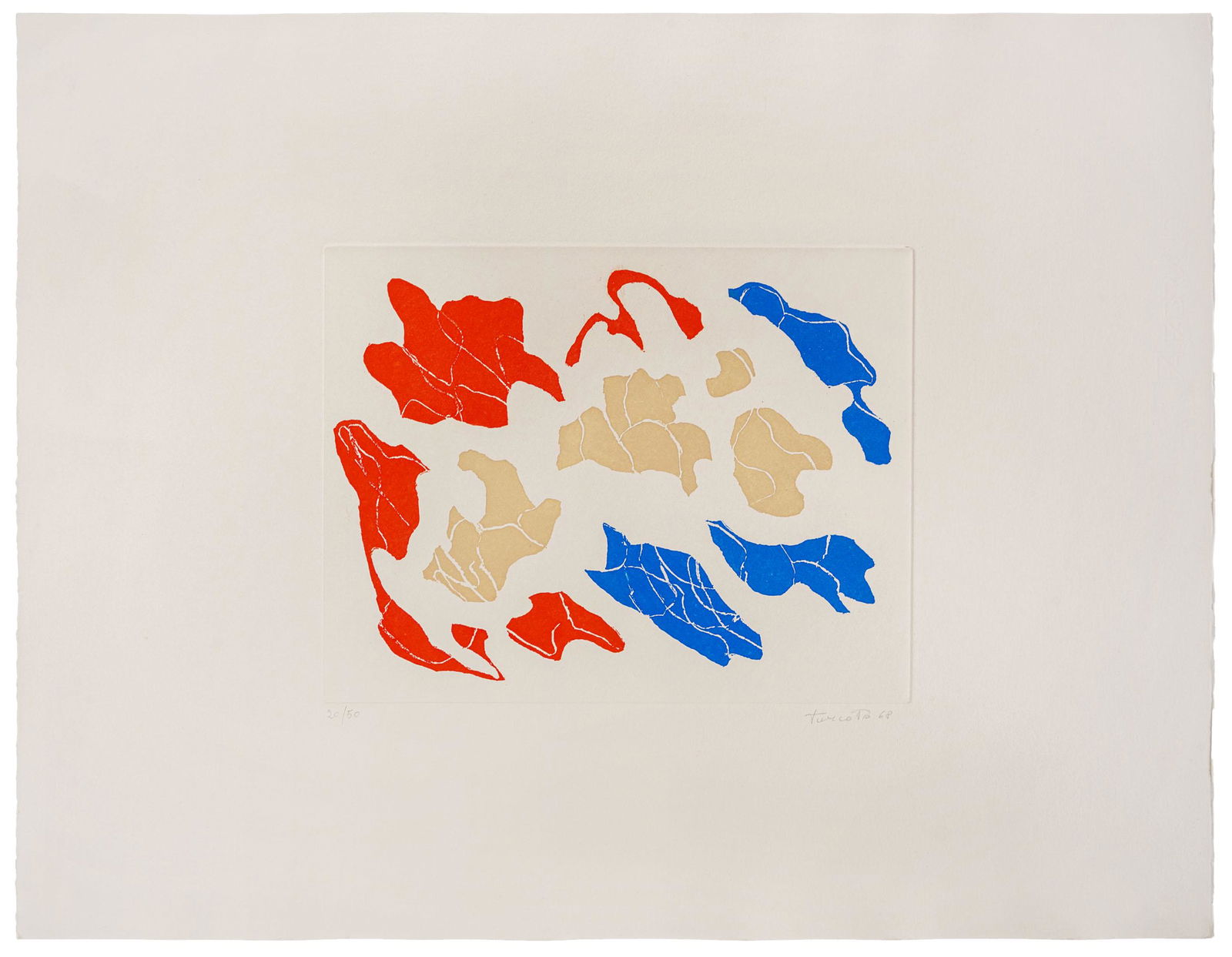 GIULIO TURCATO ® (1912 - 1995) Untitled: 1968 Etching and aquatint on Fabriano paper, ed. 20/50 24.5 x 31 cm (plate) 49.5 x 64 cm (sheet) Signed and dated in pencil lower right, numbered lower left PROVENANCE: Private collection, Pavia