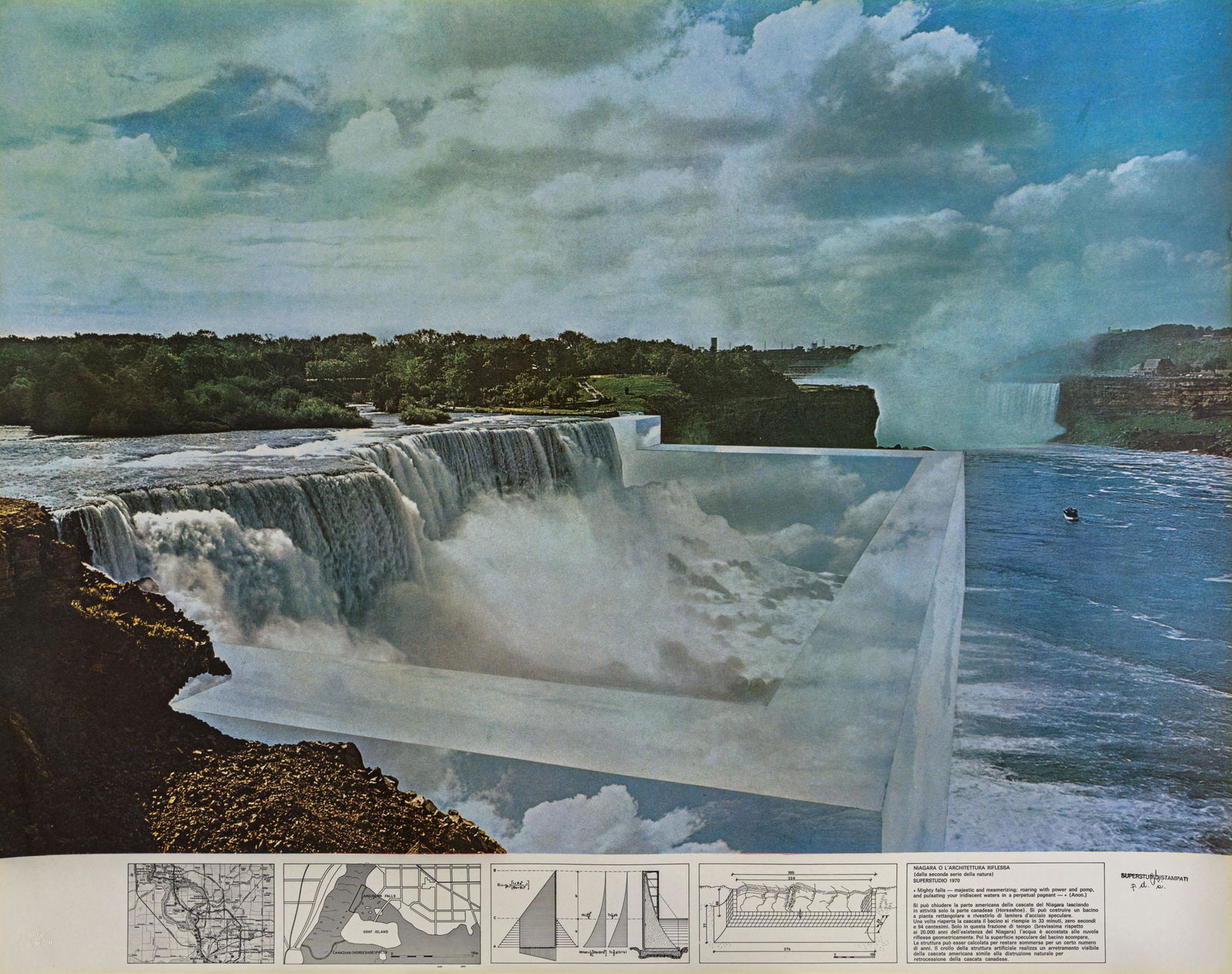 SUPERSTUDIO ® (1966) Niagara o l'architettura: 1970 Offset photographic print on glossy paper, ed. a.p. from an edition of 500 examples, Edizioni Plura, Milan (blindstamp) 68.5 x 86.5 cm Stamped, initialled with monogram of the artist Adolfo Natal