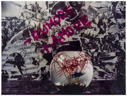 PAOLO BARATELLA ® (1935) - Rumore + Amore: 1973 Intervention on black and white photographic print 30.3 x 40.3 cm Signed and dated on the reverse PROVENANCE: Private collection, Pavia