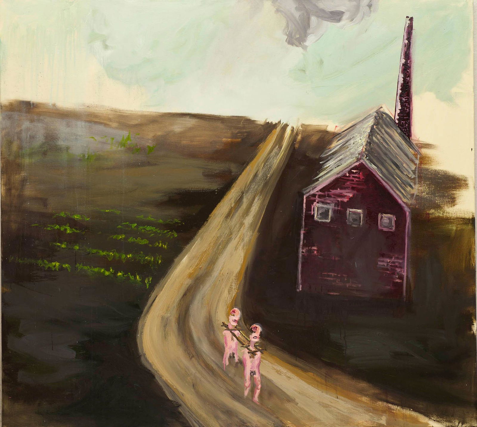 AARON VAN ERP, Two dwarwes on the road: AARON VAN ERP -1978 Two dwarwes on the road 2006 Oil on canvas 150 x 150 cm Work accompanied by a certificate of authenticity and provenance issued by Joe La placa, London PROVENANCE: Joe La Placa, Lo