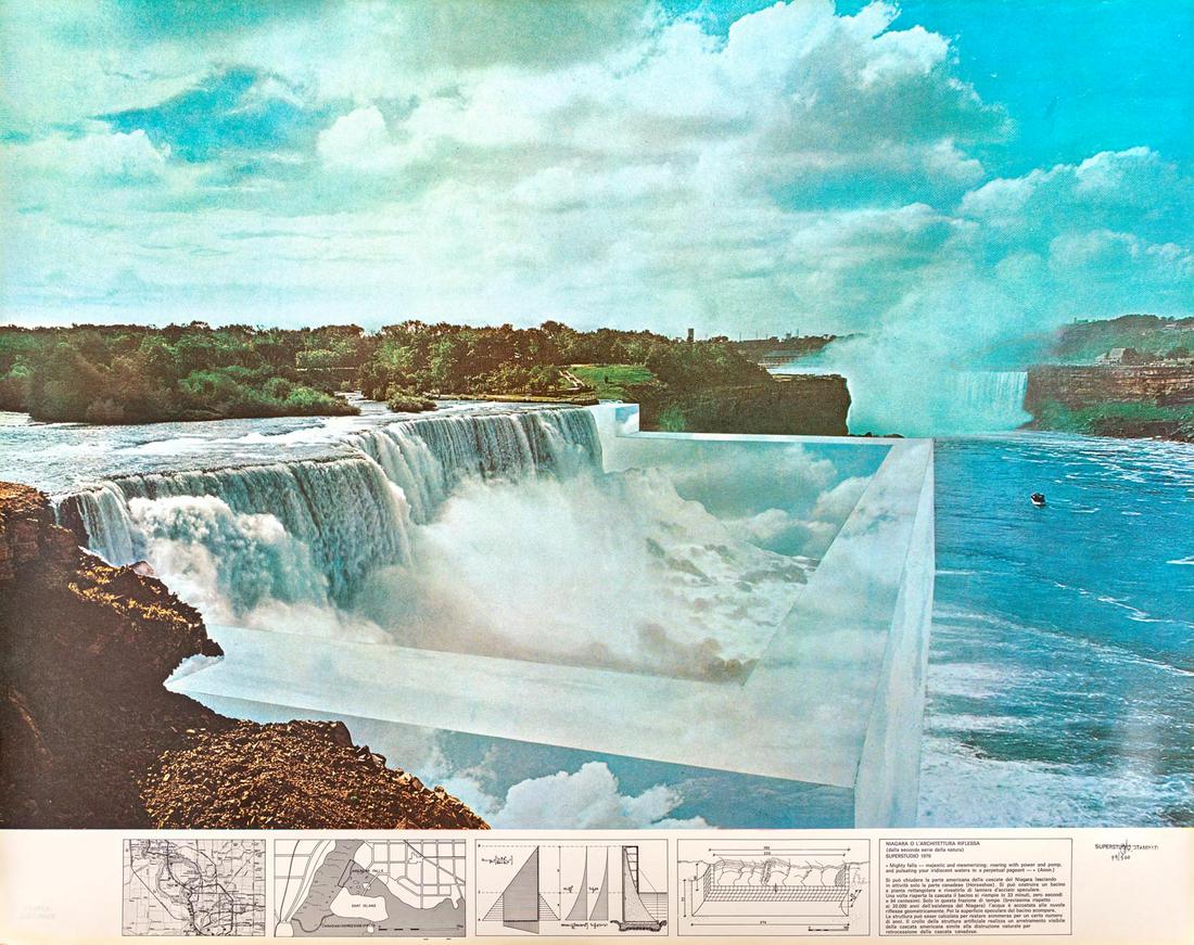 SUPERSTUDIO, Niagara o L'architettura riflessa: SUPERSTUDI (1966) Niagara o L'architettura riflessa 1970 ffset photographic printg on glossy paper, ed. 79/500, Plura Edizioni, Milan (blindstamp) 68,5 x 86,5 cm Stamp, initialled in pencil by Adolfo