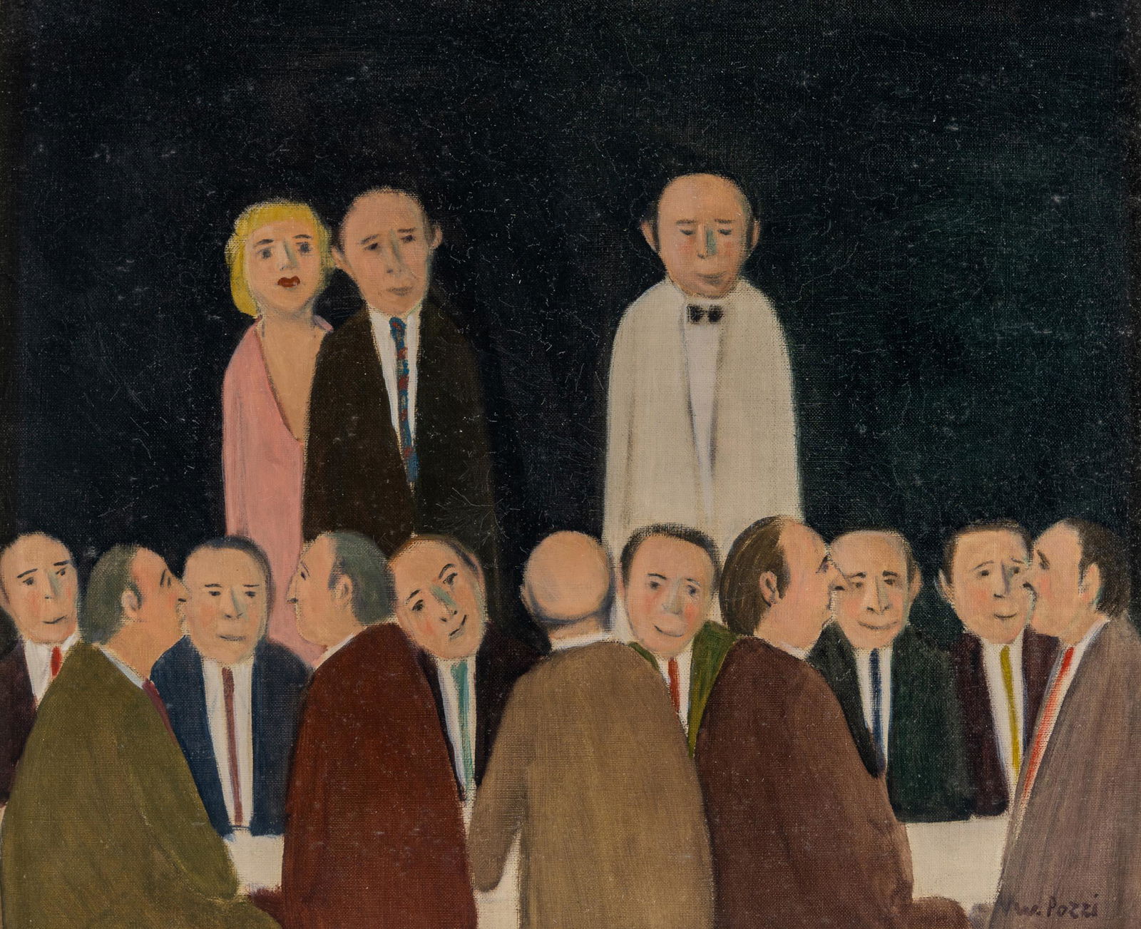 WALTER POZZI, Osteria: English Description WALTER POZZI(1911 - 1989)OsteriaOil on canvas50 x 59 cmSigned lower rightTitled and signed on the reversePROVENANCE:Private collection, Milan Dimension Unit 50 x 59 cm Artist