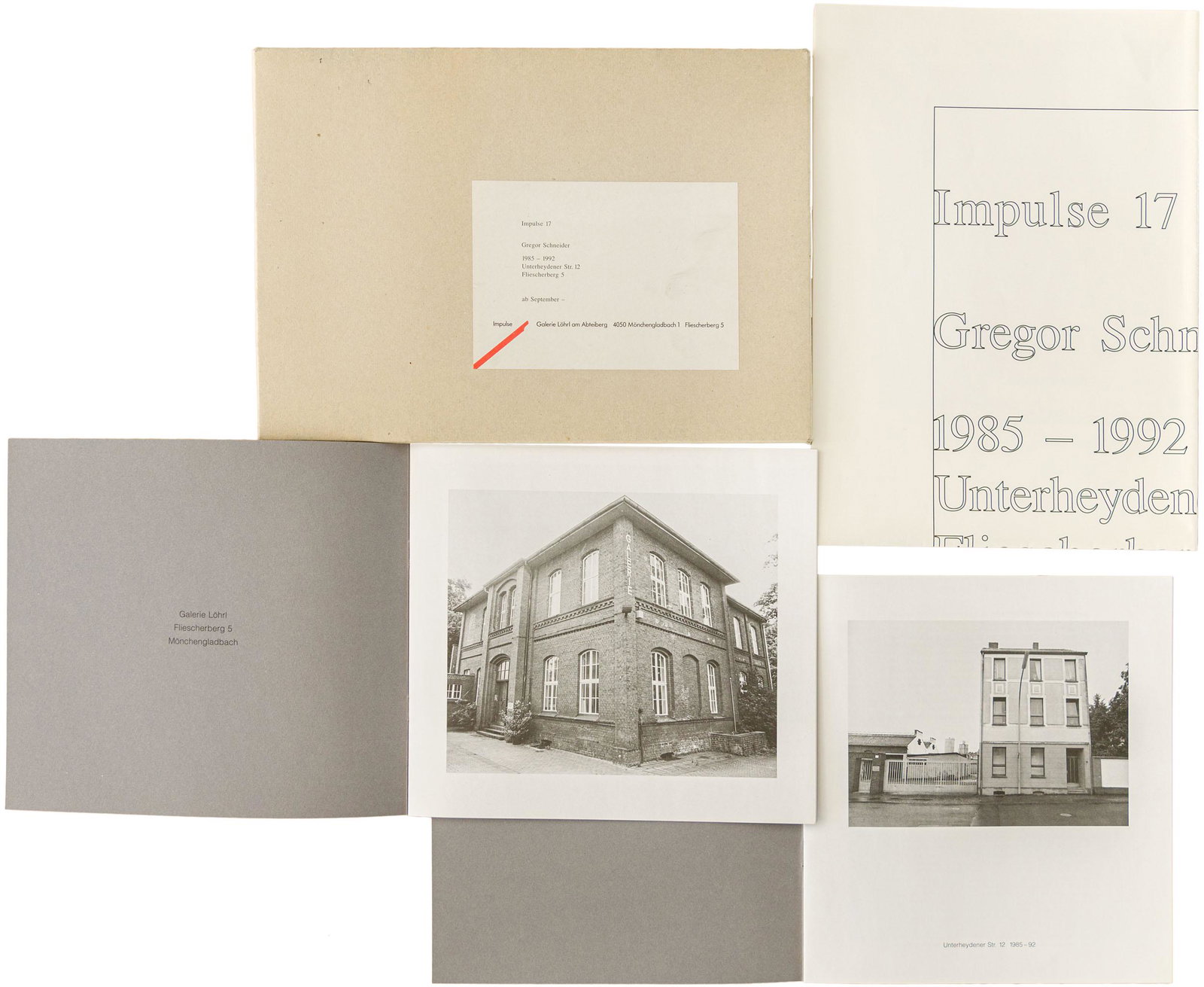 GREGOR SCHNEIDER, Gregor Schneider. 1985 - 1992: GREGOR SCHNEIDER (1969) Gregor Schneider. 1985 - 1992 1992 Folder containing one poster and two photographic booklets, ed. 30/300 Variable dimensions PROVENANCE: Galerie Lohrl am Abteiberg, Monchengla