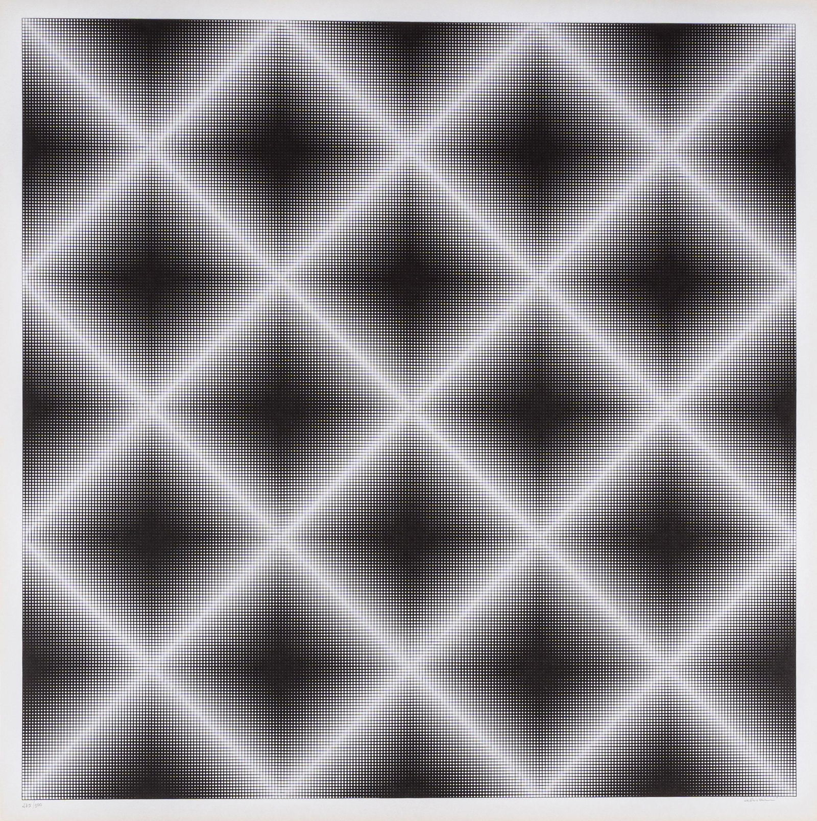 GETULIO ALVIANI, Testura grafica per ortogonale: GETULIO ALVIANI (1939) Testura grafica per ortogonale 1972 Litograph, ed. 275/500, Plura Edizioni, Milan (blindstamp) 69 x 69 cm Signed in pencil lower right and numbered in pencil lower left PROVENAN