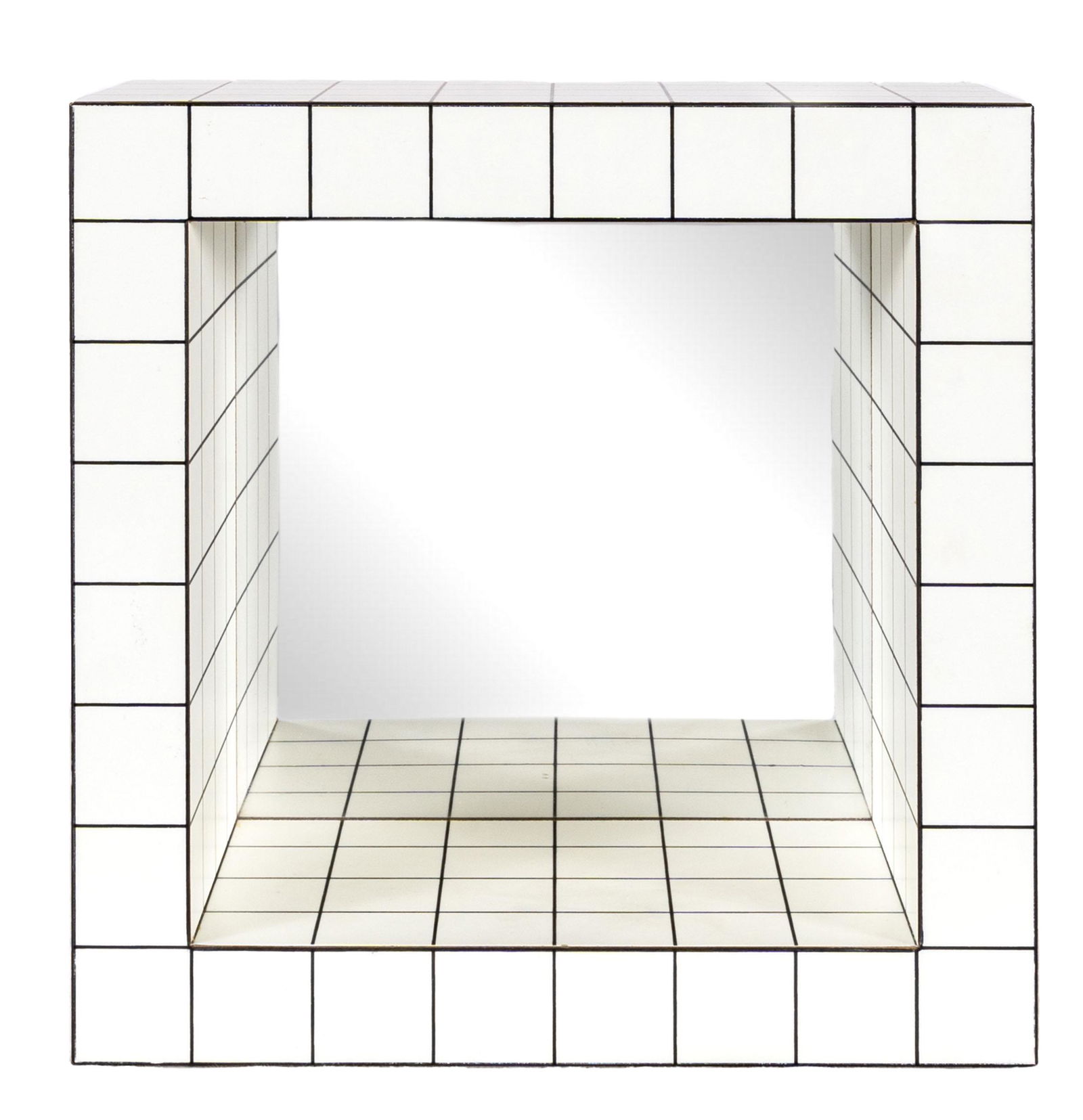 SUPERSTUDIO, Specchio misuratore: SUPERSTUDIO(1966)Specchio misuratore1976Sculpture in silkscreened Print laminate and mirror, ed. 127/500, Plura Edizioni, Milan (label on the reverse)24 x 24 x 12 cmSigned and numbered on label on the