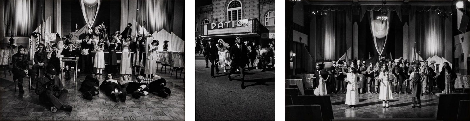 CATHERINE SULLIVAN, Suite A - Theaterini Panic and Recovery: CATHERINE SULLIVAN(1968)Suite A - Theaterini Panic and Recovery2004Triptych comprised of three black and white photographic prints, ed. 3/4Dimensions of each photographic print: 25,2 x 20 cmWork accom
