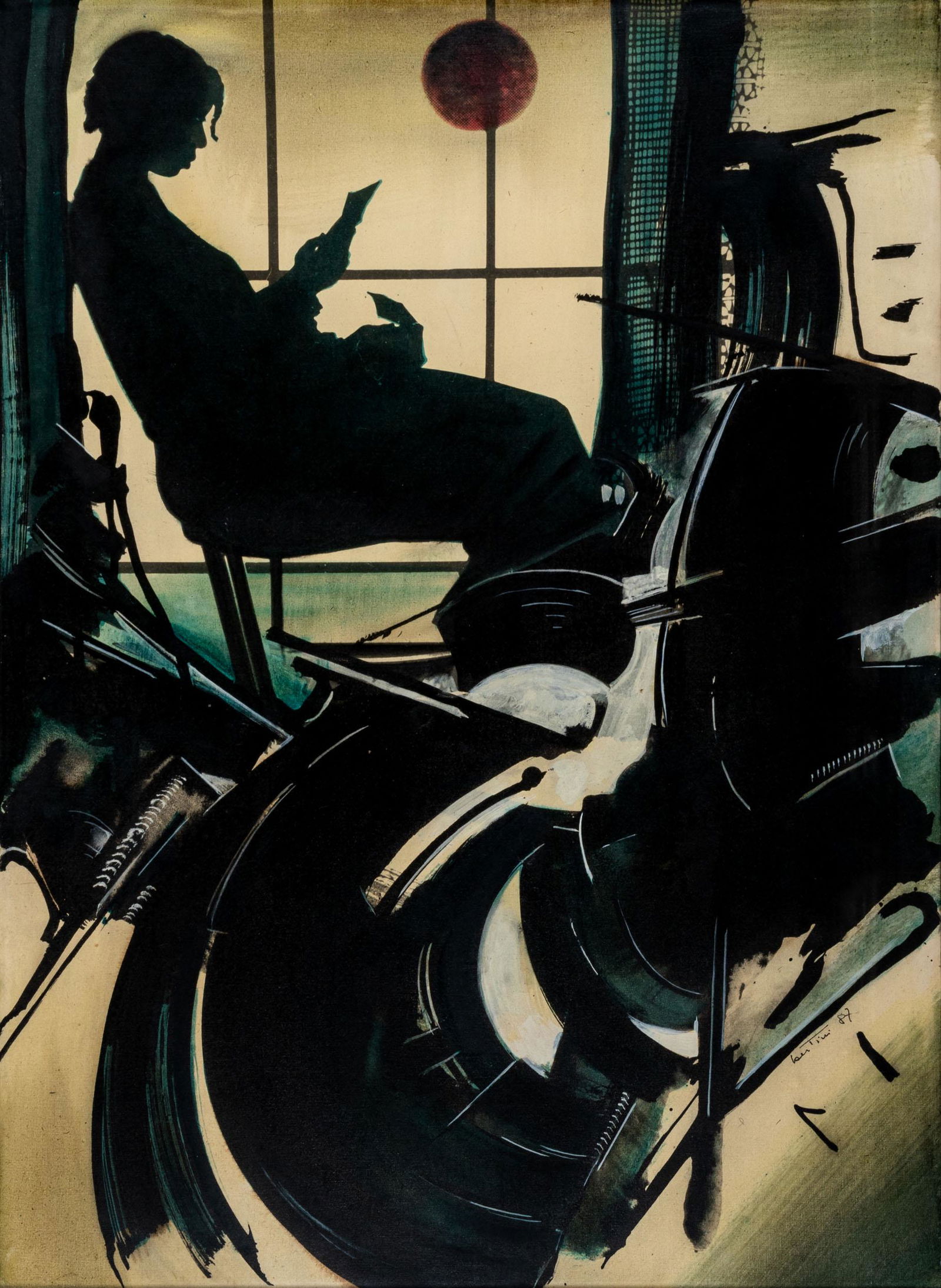 GIANNI BERTINI, Didone al vespro: GIANNI BERTINI(1922 - 2010)Didone al vespro1987Mixed emdia on emulsified canvas80 x 58 cmSigned and dated lower rightSigned, dated and titled on the reverseWork accompanied by a certificate of authent