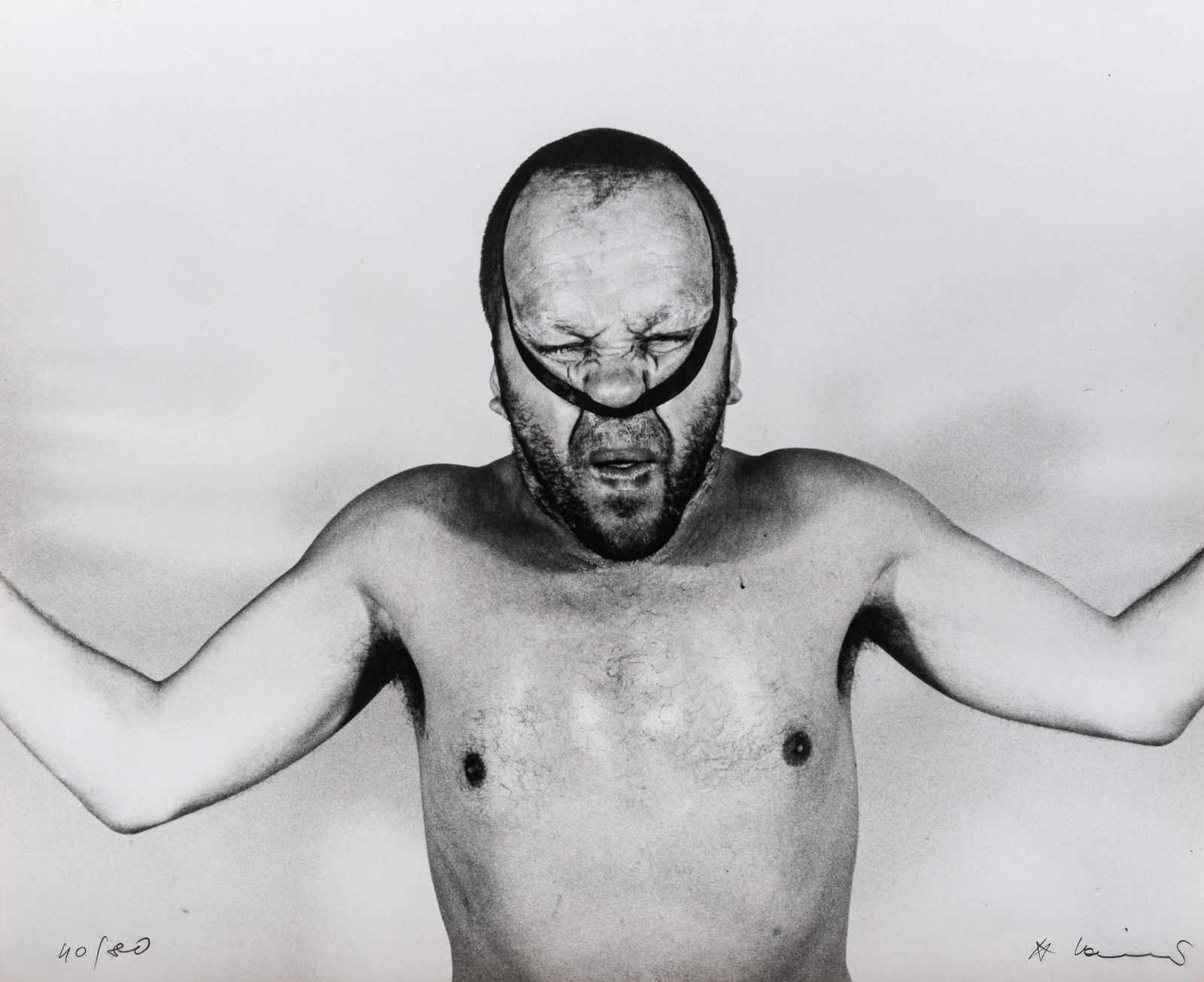 ARNULF RAINER, Untitled, from the series 'The elastic band series of face farces': ARNULF RAINER(1929)Untitled, from the series 'The elastic band series of face farces'1972Gelatine silver print on firm paper, ed. 40/8048,3 x 60 cmSigned in pencil lower right and numbered lower leftP